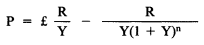 Formula - P equals £(R divided by Y) minus (R divided by (Y(1 plus Y) to the power of n))